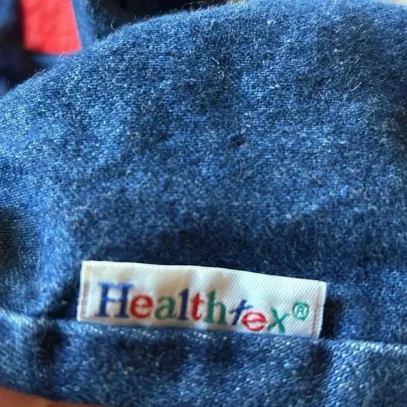 Vintage 80s 90s Healthtex Denim Jumpsuit Long Sleeve Primary Colors & Airplanes - Picture 9 of 9